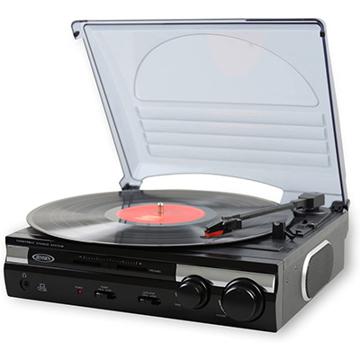 2. Jensen JTA-230 3 Speed Stereo Turntable with Built in Speakers